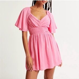 Abercrombie & Fitch Pink Flutter-Sleeve Mini Dress